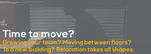 A banner with text "Time to move?" and supporting text below about team growth and office relocation.